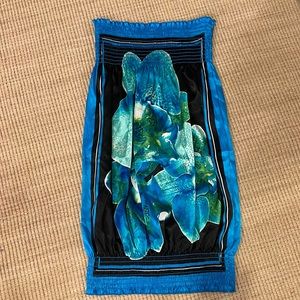 NWOT Famosa Satin like Tube Top Dress Floral Pattern Turquoise Size L
